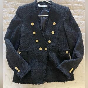 Zara Black Tweed Jacket with Gold Buttons